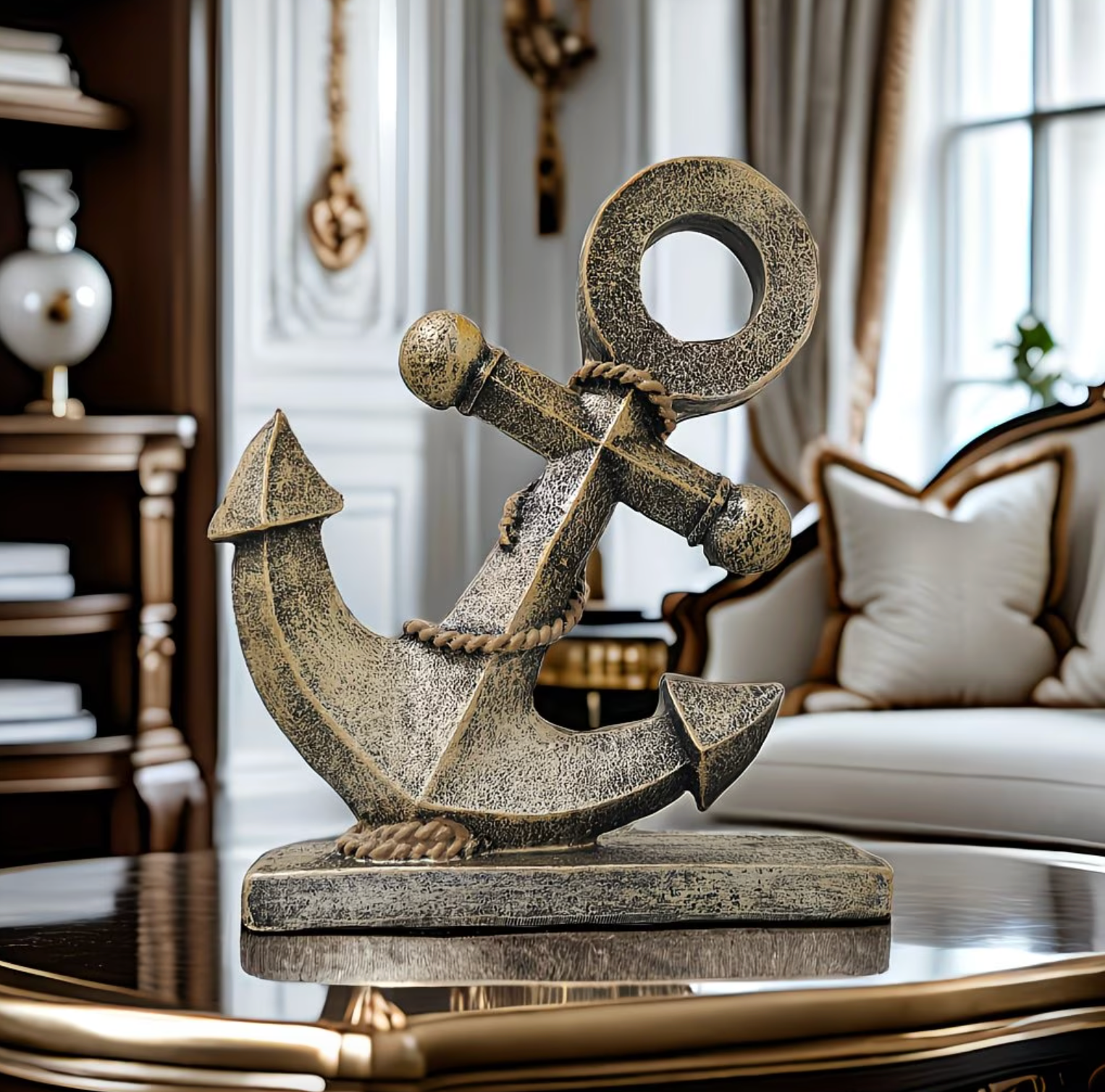 Nautical Anchor Ornament in Resin, Stone Finish, view 9