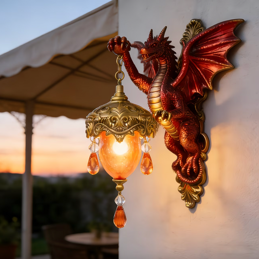 Dragon Wall Sconce Lamp with Hanging Ember Lantern
