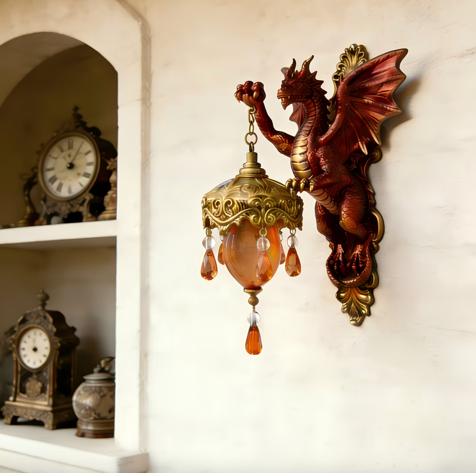 Dragon Wall Sconce Lamp with Hanging Ember Lantern, view 4