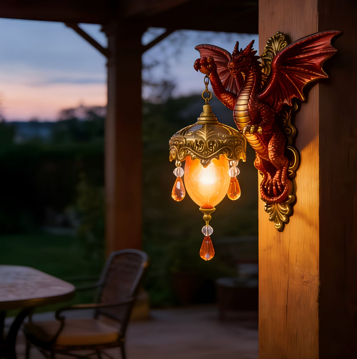 Dragon Wall Sconce Lamp with Hanging Ember Lantern, view 6