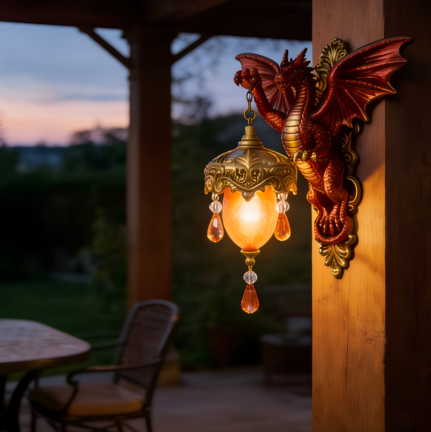 Dragon Wall Sconce Lamp with Hanging Ember Lantern, view 6