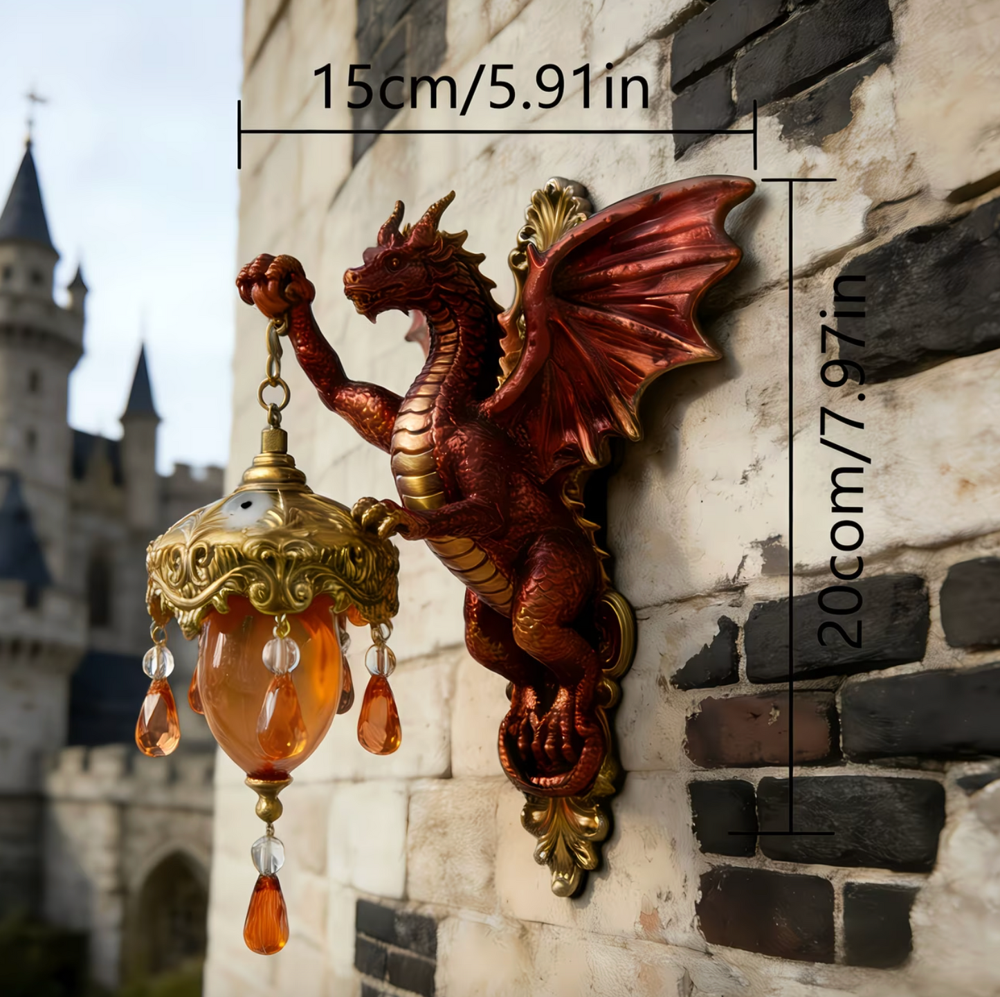 Dragon Wall Sconce Lamp with Hanging Ember Lantern, view 8