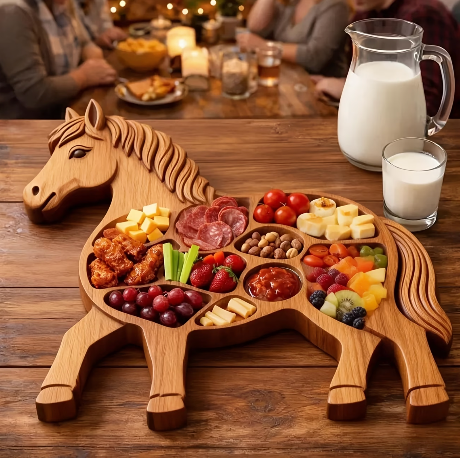 Horse Shaped Wooden Charcuterie Board with Sections