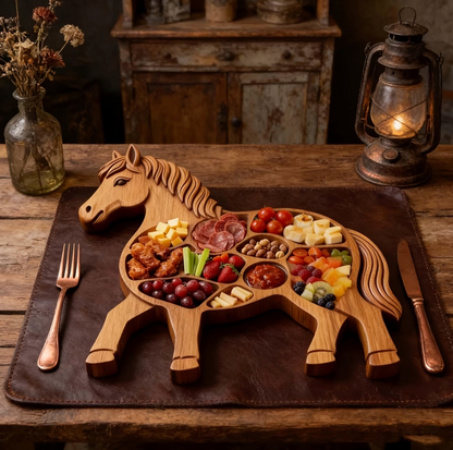 Horse Shaped Wooden Charcuterie Board with Sections, view 2