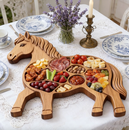 Horse Shaped Wooden Charcuterie Board with Sections, view 3