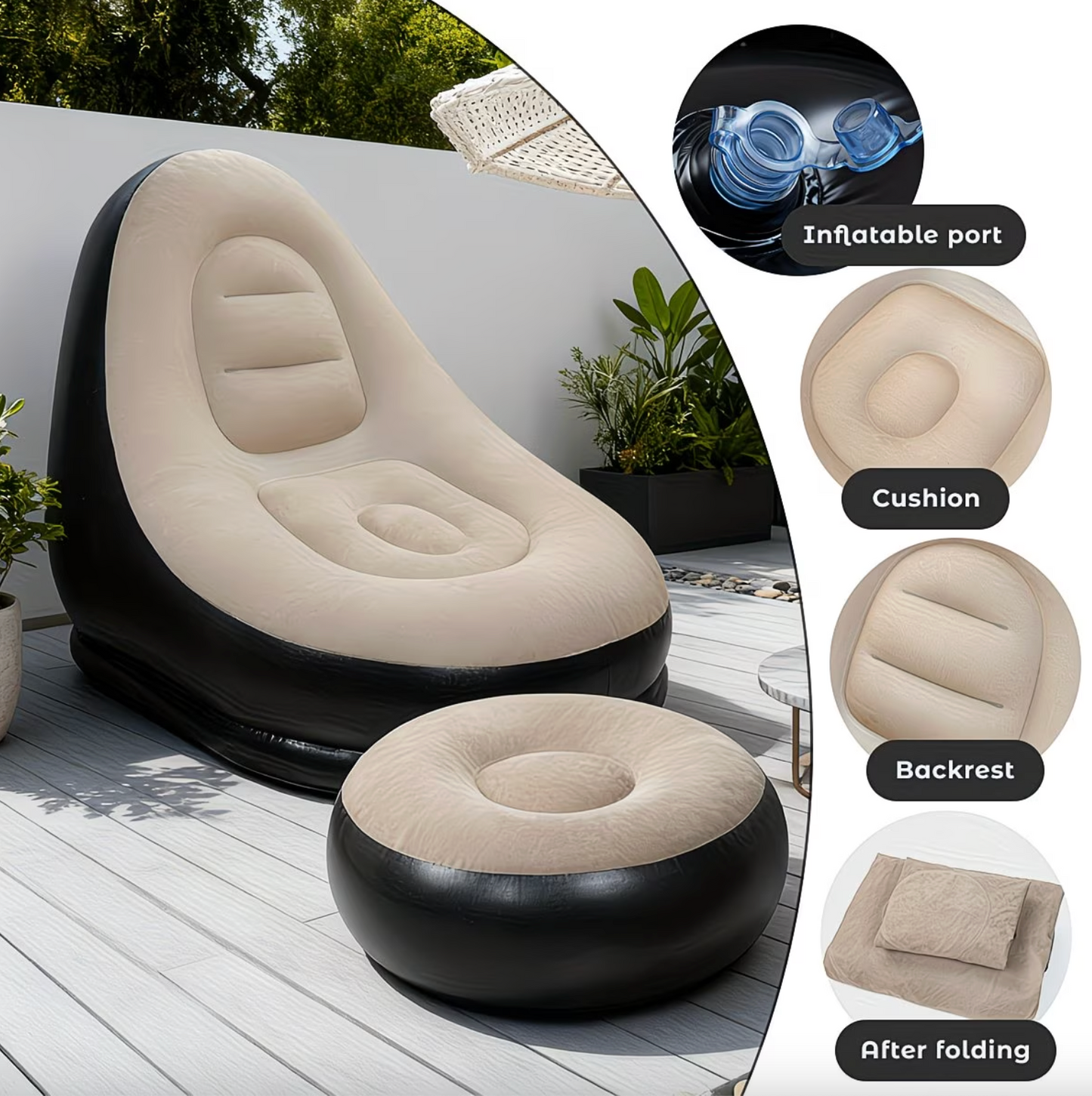 Inflatable Lounge Chair and Footstool Set, view 11