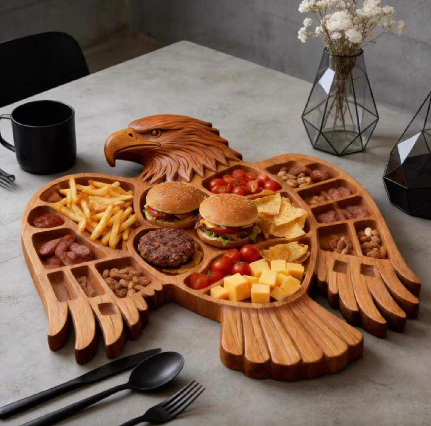Eagle Shaped Wooden Charcuterie Board with Compartments, view 6
