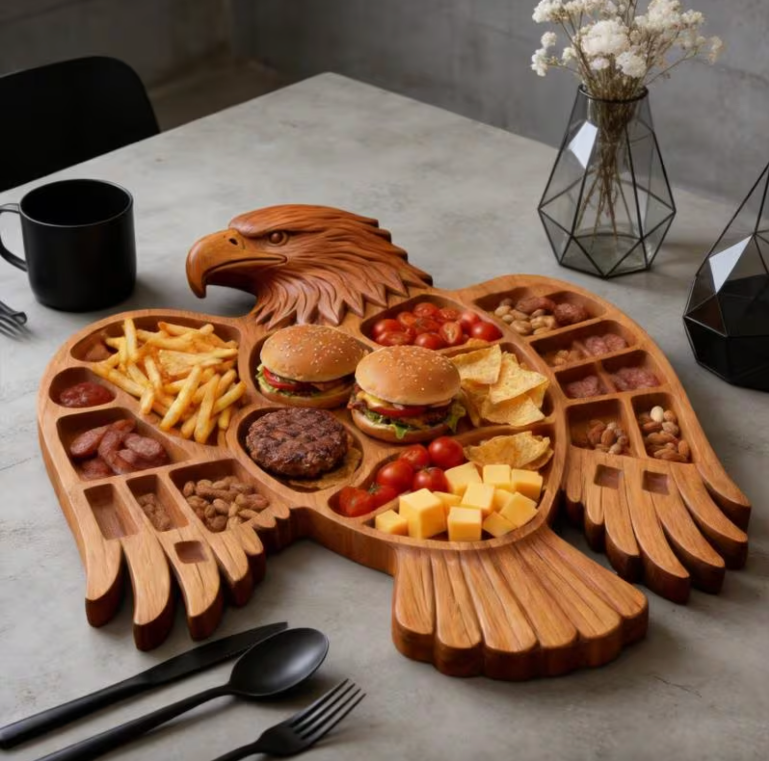 Eagle Shaped Wooden Charcuterie Board with Compartments, view 6