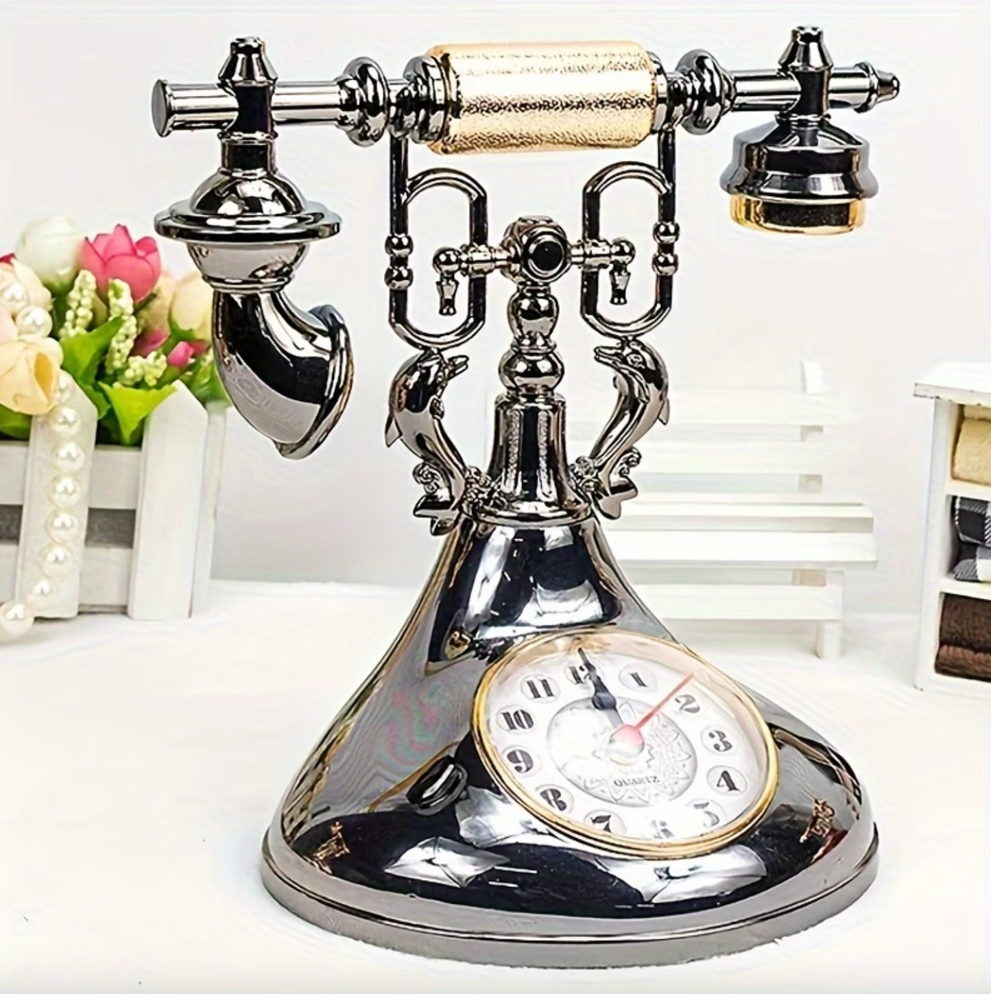 Vintage Telephone Shaped Alarm Clock, Three Finishes, view 3