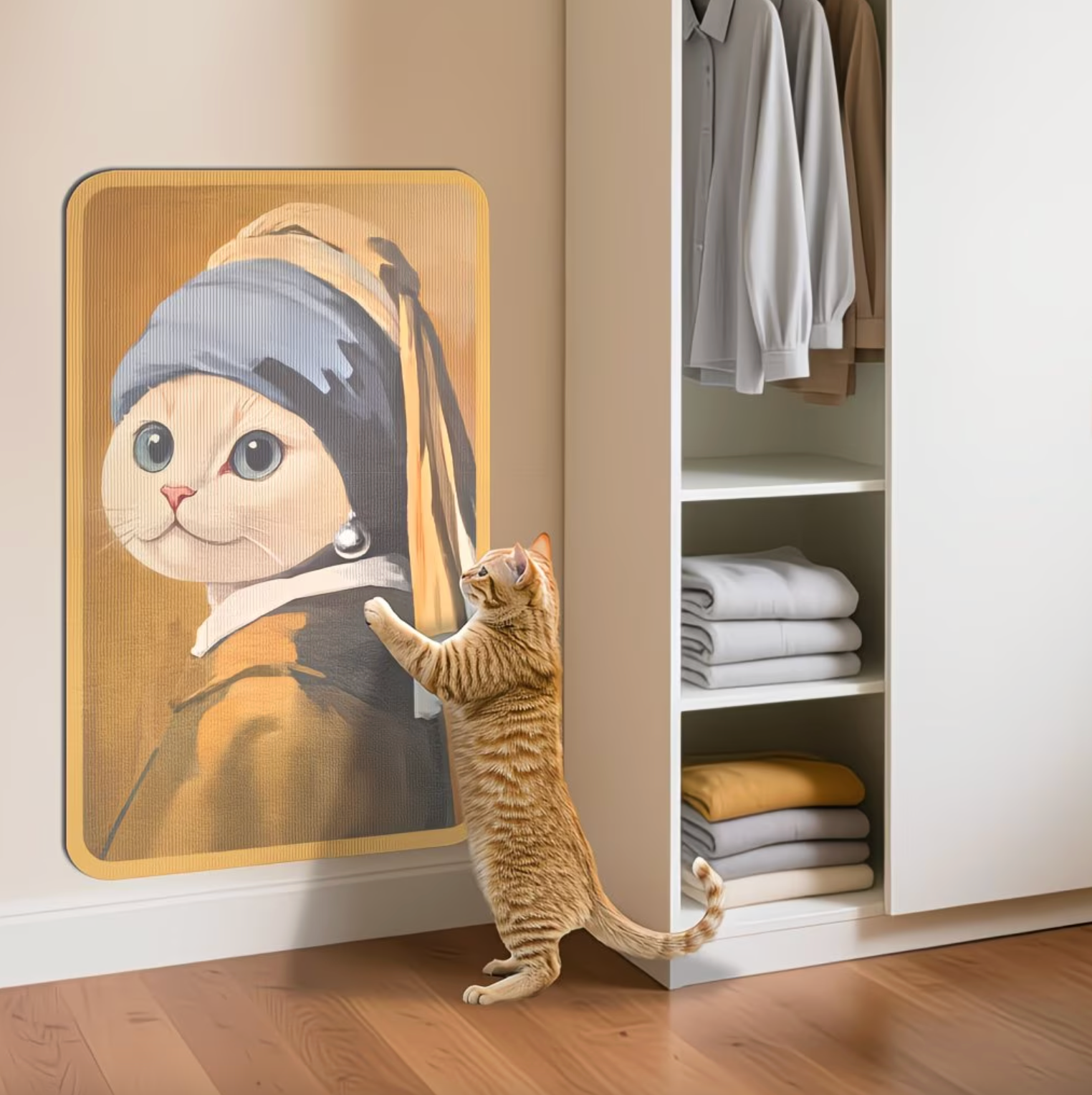 Adhesive Cat Scratching Board with Art Print
