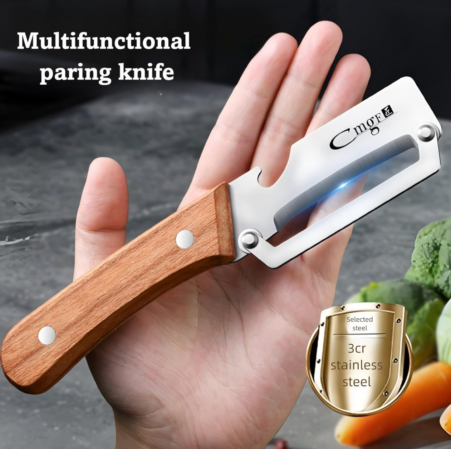 Wide Blade Vegetable Peeler with Wooden Handle, view 2