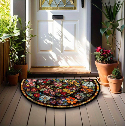 Half Round Floral Entry Mat, Stained Glass Print, view 4