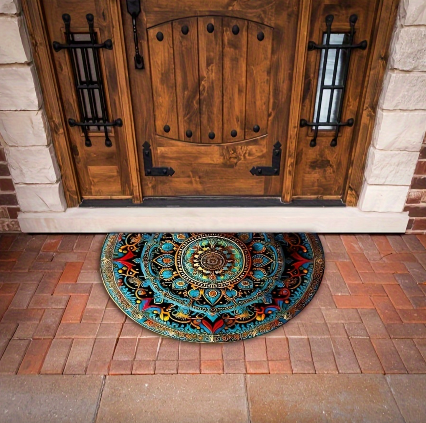 Half Round Mandala Entry Mat, Non Slip Backing, view 2