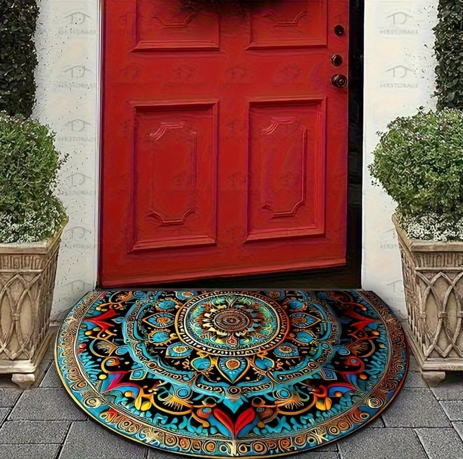 Half Round Mandala Entry Mat, Non Slip Backing, view 3
