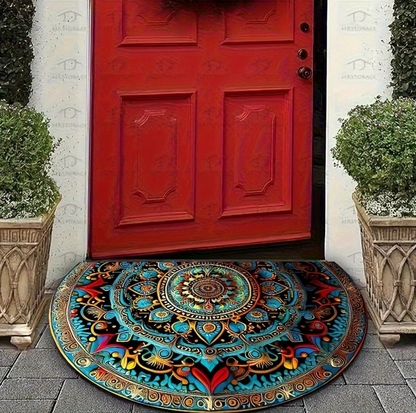 Half Round Mandala Entry Mat, Non Slip Backing, view 3