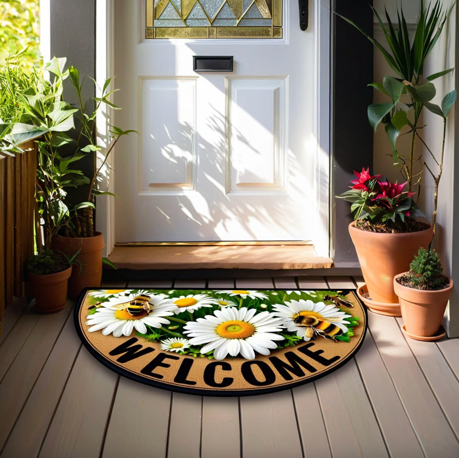 Arched Daisy and Bee Welcome Door Mat, Non Slip, view 4