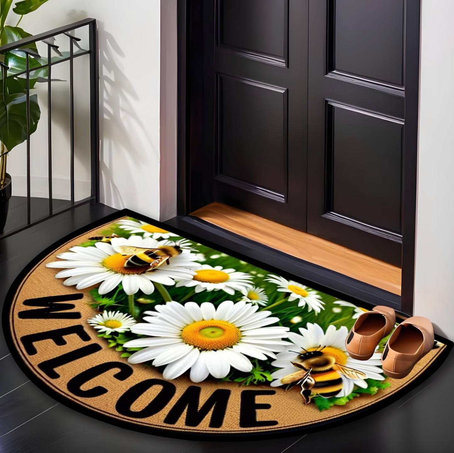 Arched Daisy and Bee Welcome Door Mat, Non Slip, view 6