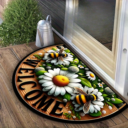 Arched Daisy and Bee Welcome Door Mat, Non Slip, view 7
