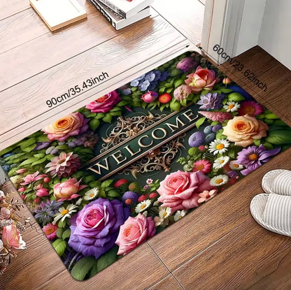 Floral Welcome Mat with Gold Lettering, Two Sizes, view 4