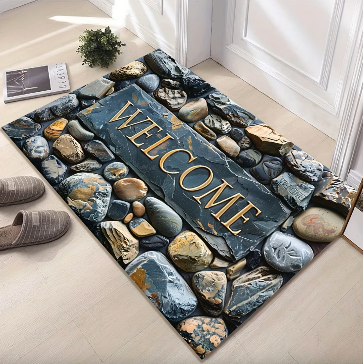 River Stone Print Welcome Mat, Two Sizes, view 2