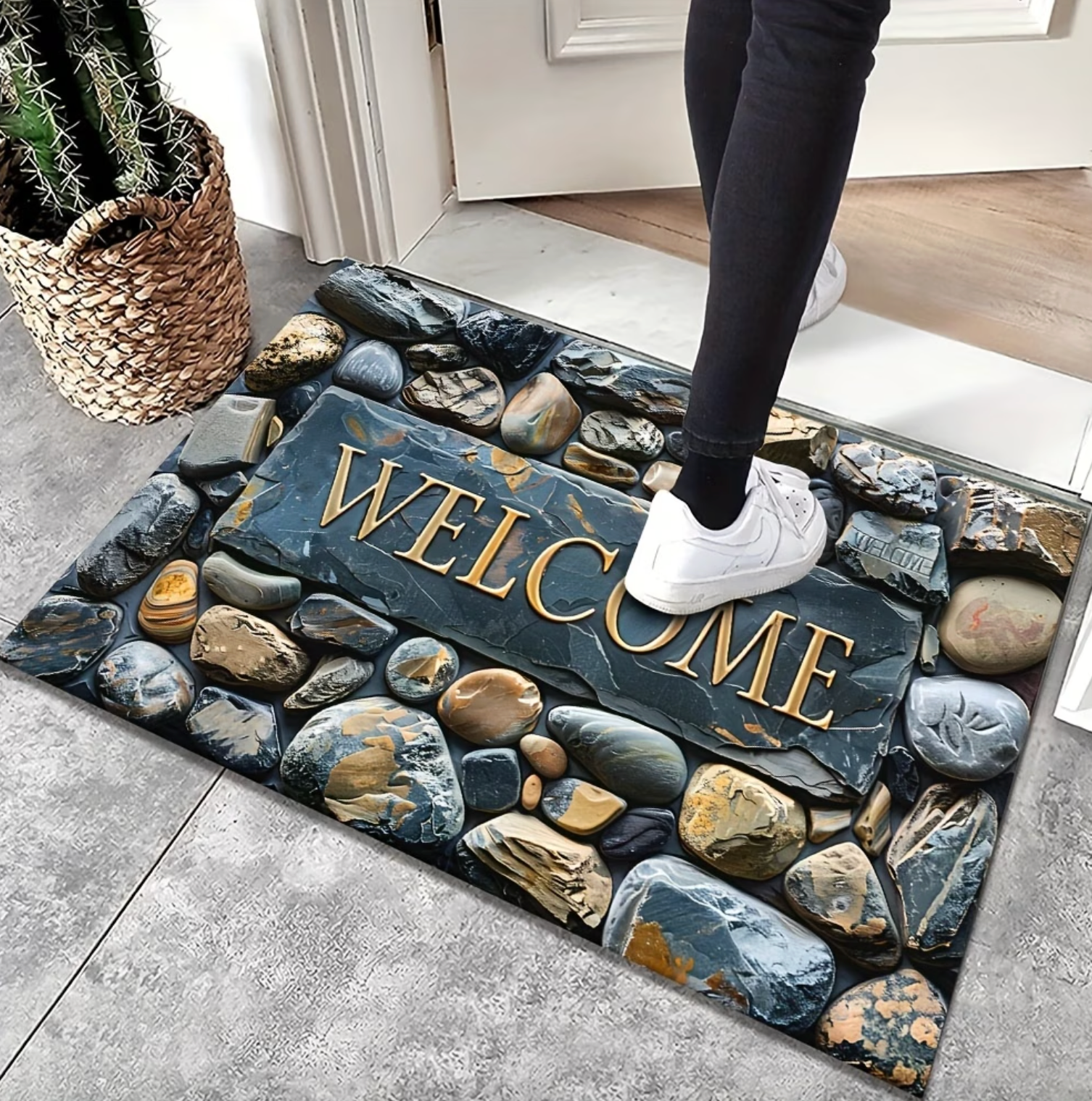 River Stone Print Welcome Mat, Two Sizes, view 4