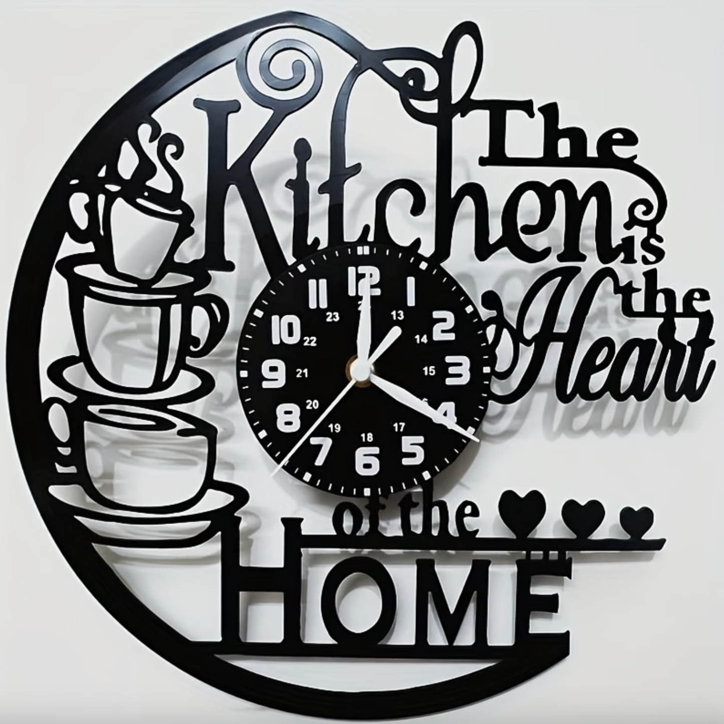 Black Cut-Out Kitchen Wall Clock, Vinyl Record Style