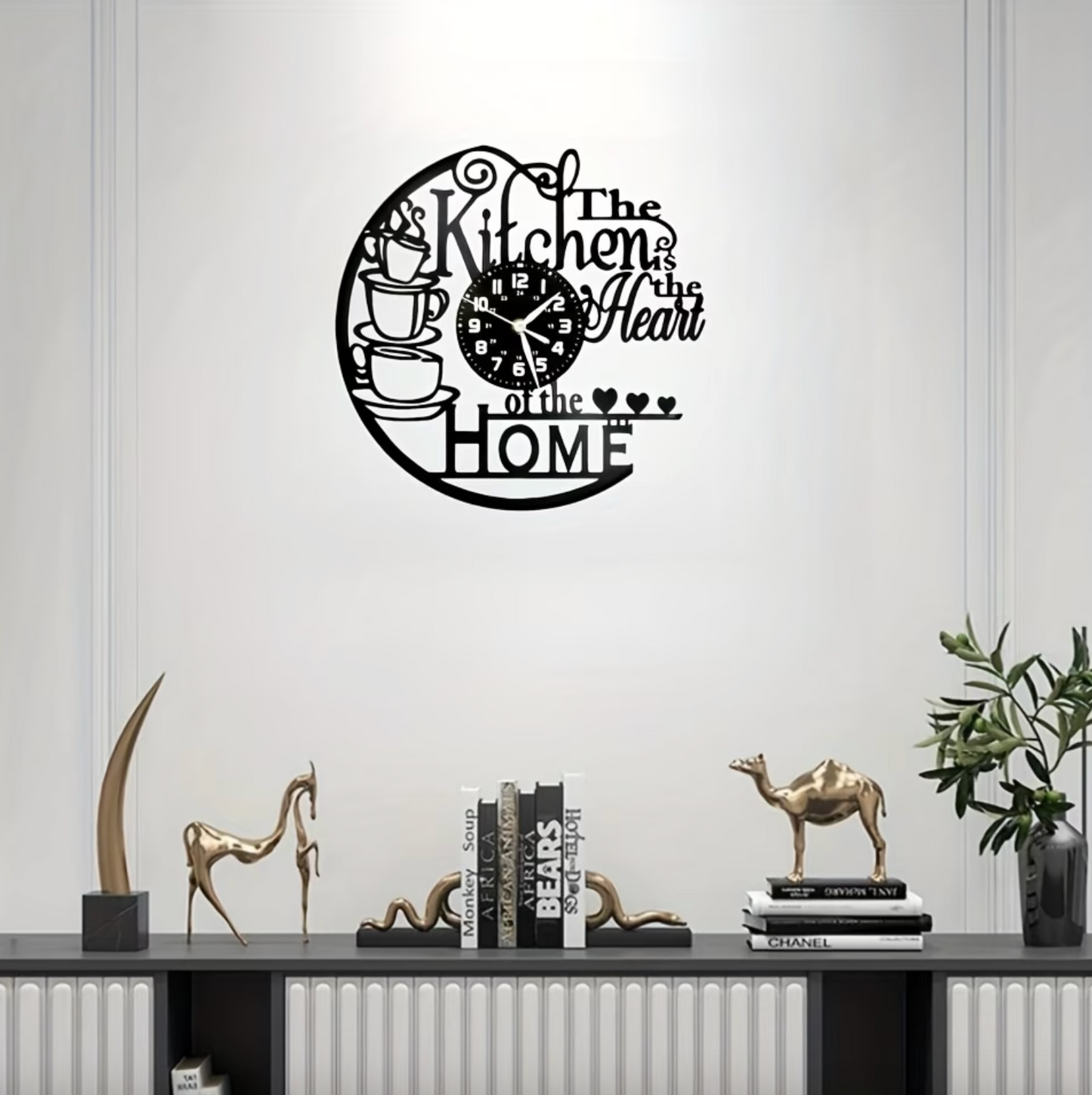 Black Cut-Out Kitchen Wall Clock, Vinyl Record Style, view 3