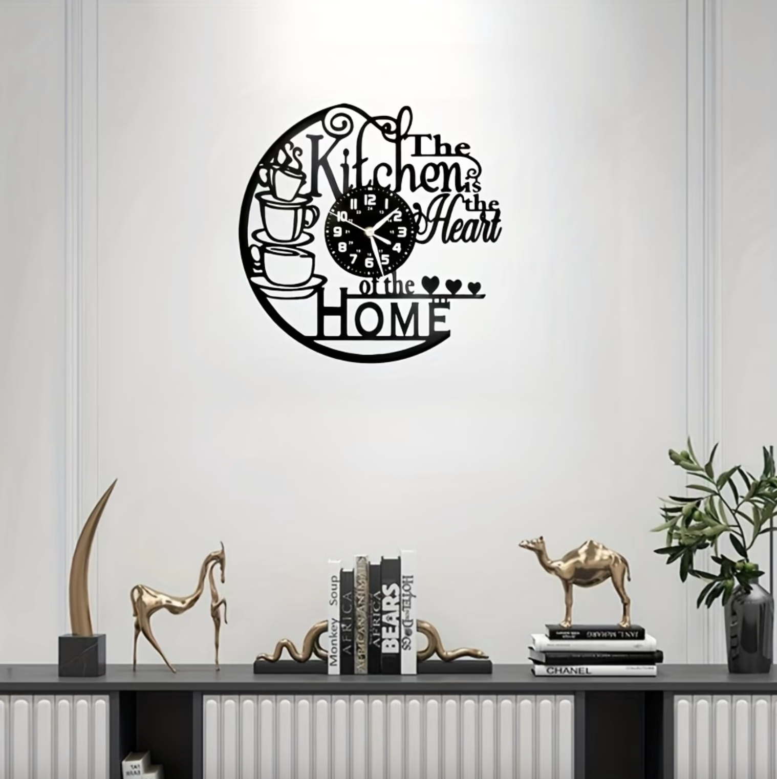 Black Cut-Out Kitchen Wall Clock, Vinyl Record Style, view 3