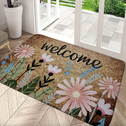 Daisy Print Welcome Mat with Non Slip Backing
