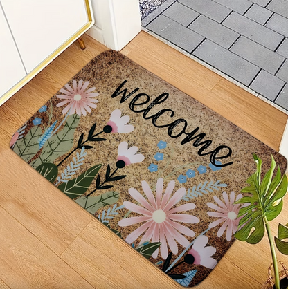 Daisy Print Welcome Mat with Non Slip Backing, view 2