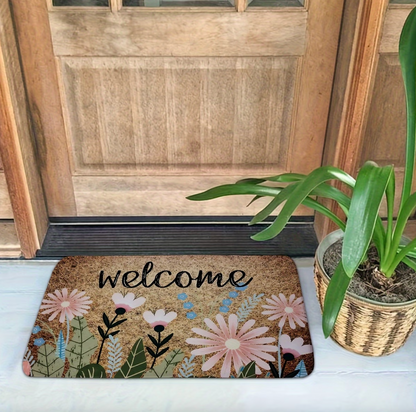 Daisy Print Welcome Mat with Non Slip Backing, view 3