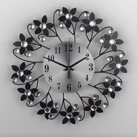 Floral Metal Wall Clock with Crystal Accents