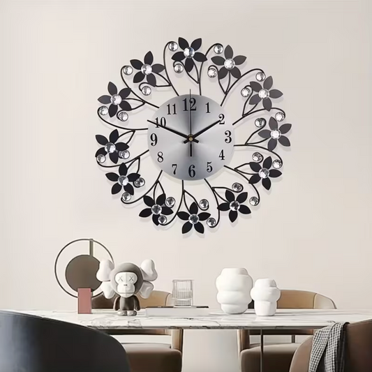 Floral Metal Wall Clock with Crystal Accents, view 2