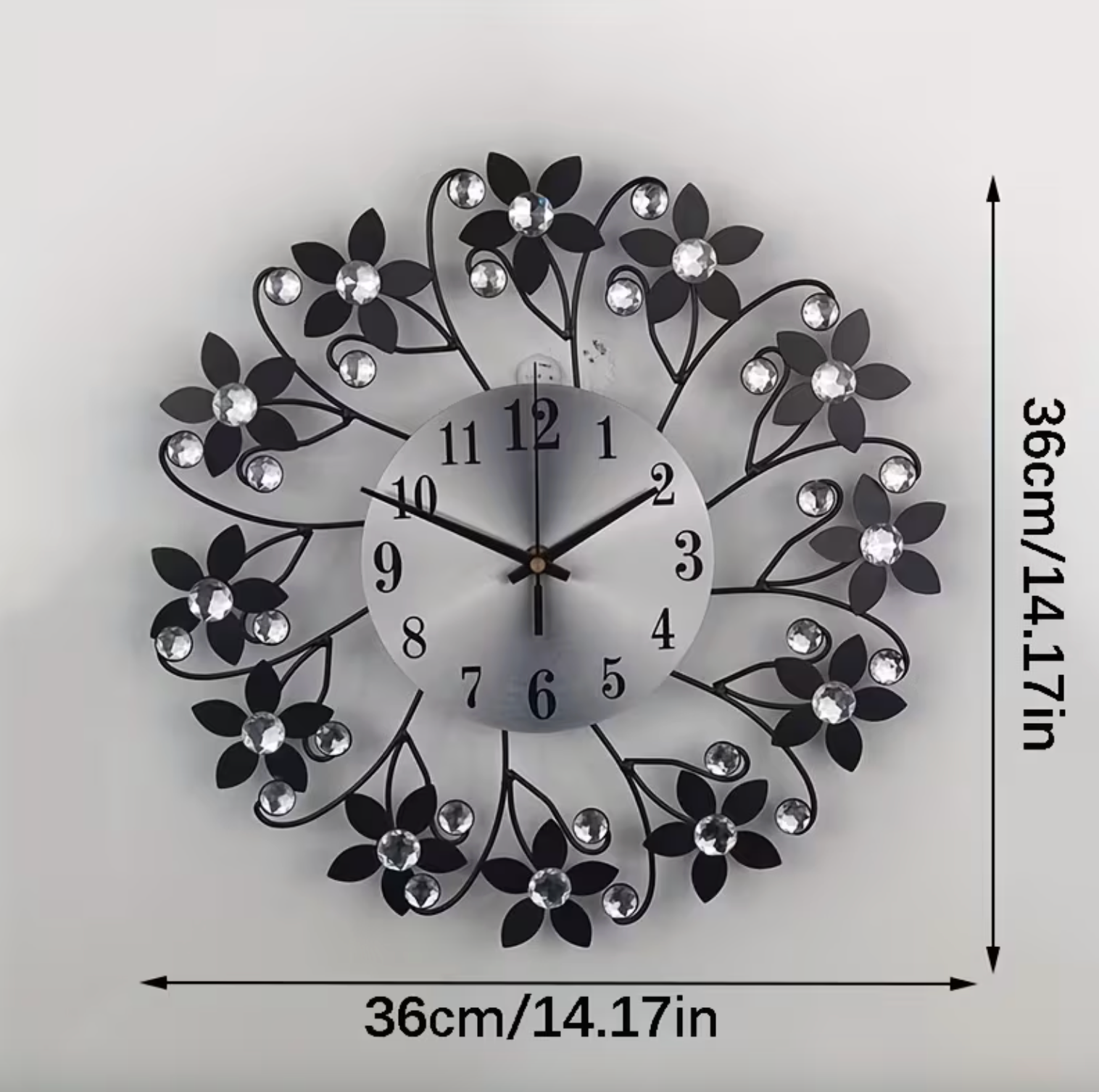 Floral Metal Wall Clock with Crystal Accents, view 6