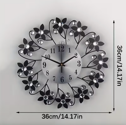 Floral Metal Wall Clock with Crystal Accents, view 6
