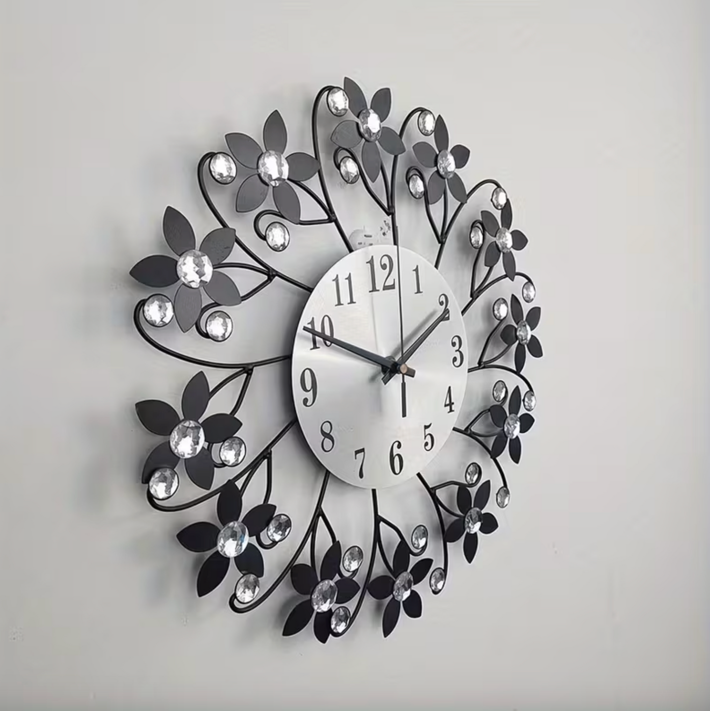 Floral Metal Wall Clock with Crystal Accents, view 8