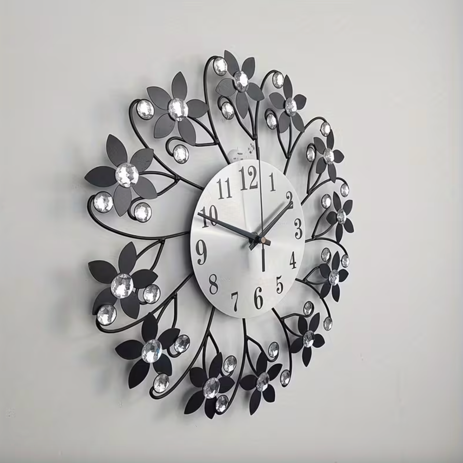 Floral Metal Wall Clock with Crystal Accents, view 8