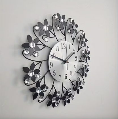 Floral Metal Wall Clock with Crystal Accents, view 8