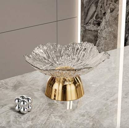 Footed Glass Serving Bowl with Mirrored Pedestal, view 9
