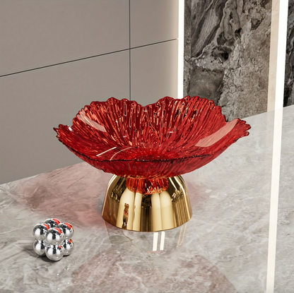 Footed Glass Serving Bowl with Mirrored Pedestal, view 2