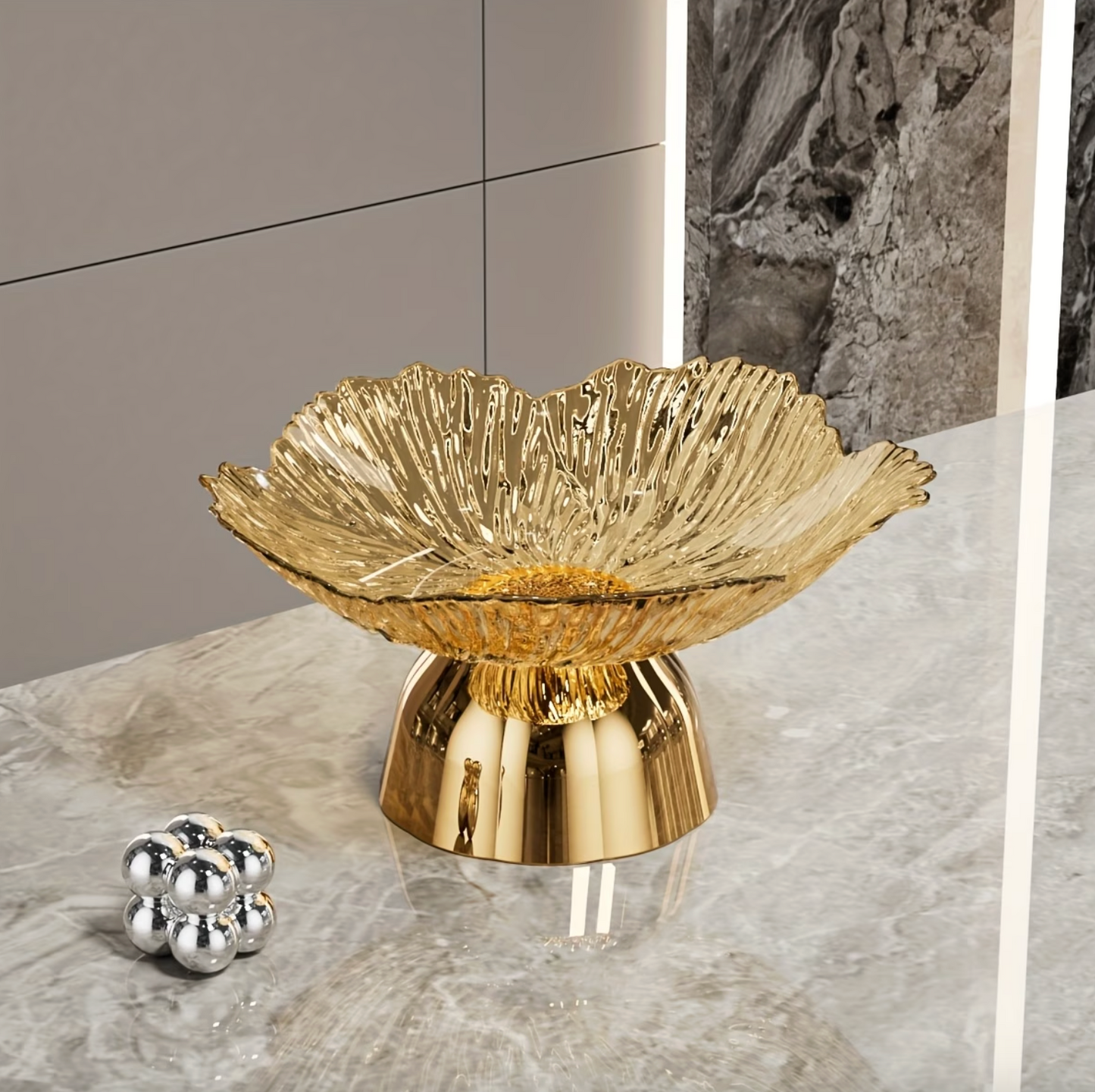 Footed Glass Serving Bowl with Mirrored Pedestal, view 4
