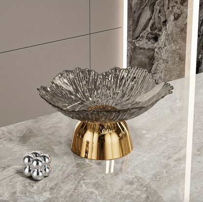 Footed Glass Serving Bowl with Mirrored Pedestal, view 3