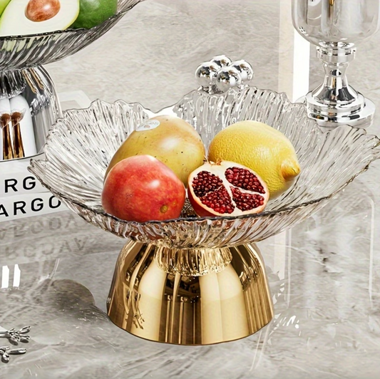 Footed Glass Serving Bowl with Mirrored Pedestal
