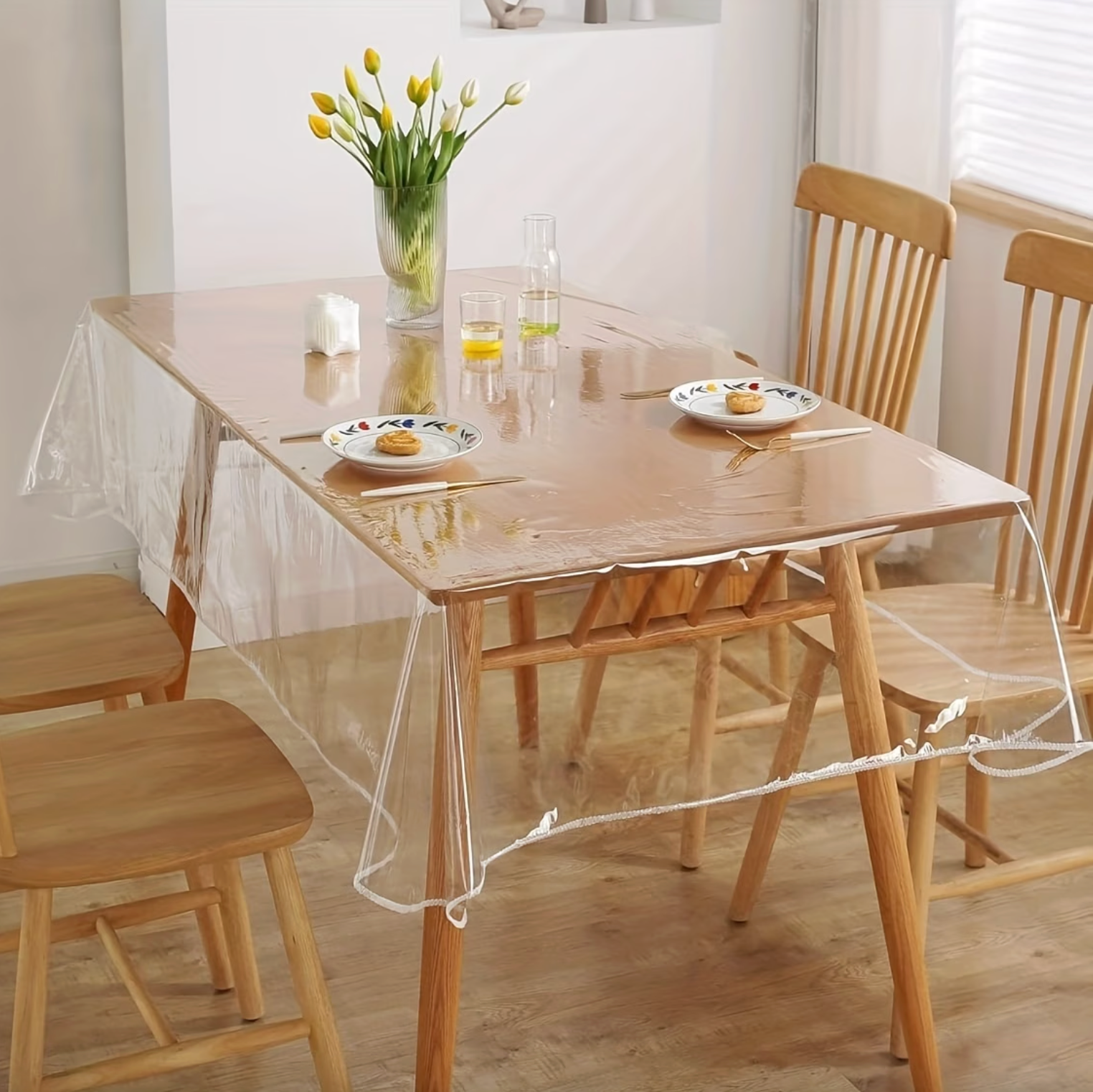 Clear Vinyl Tablecloth Protector for Rectangular Tables