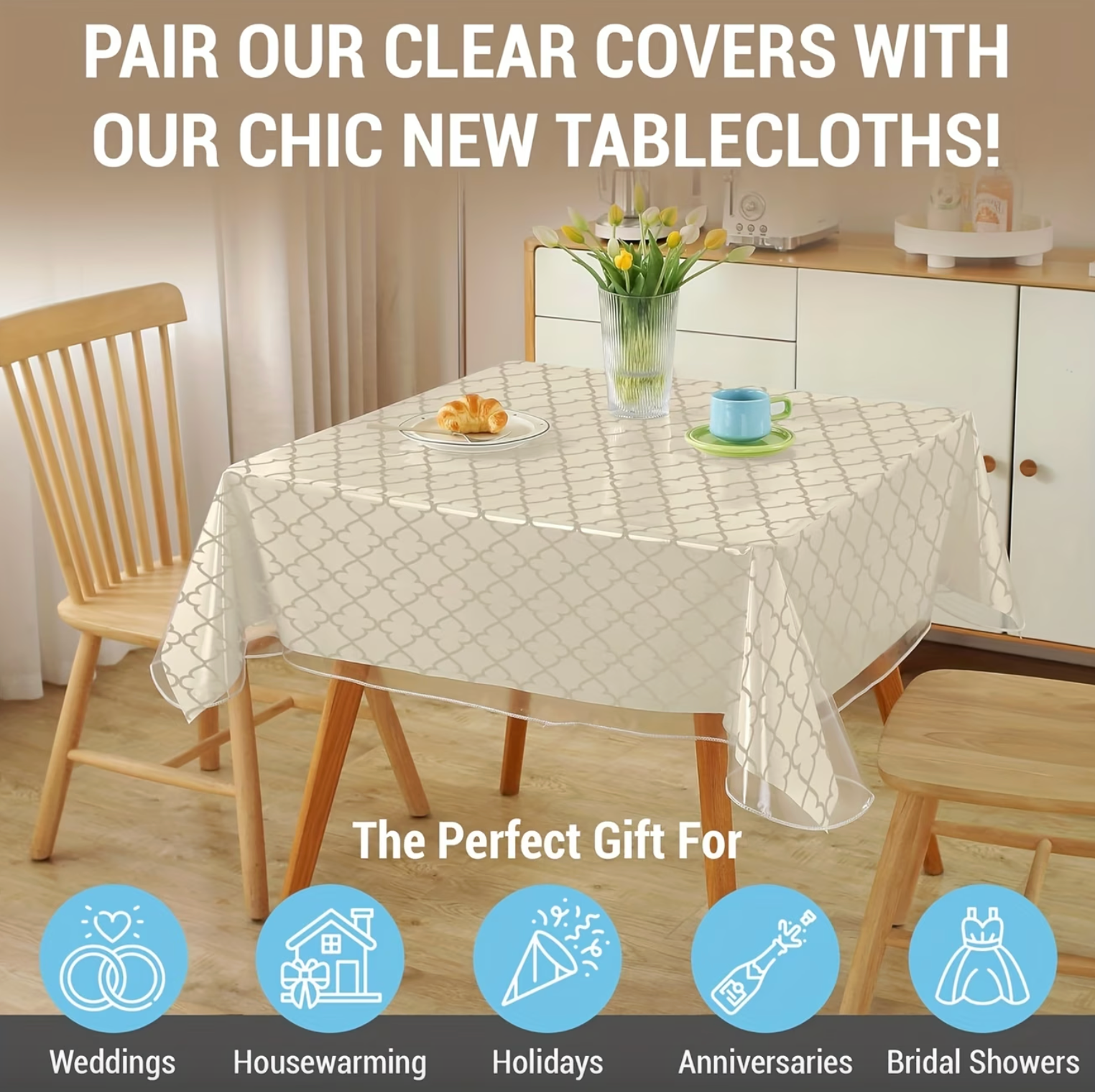 Clear Vinyl Tablecloth Protector for Rectangular Tables, view 4