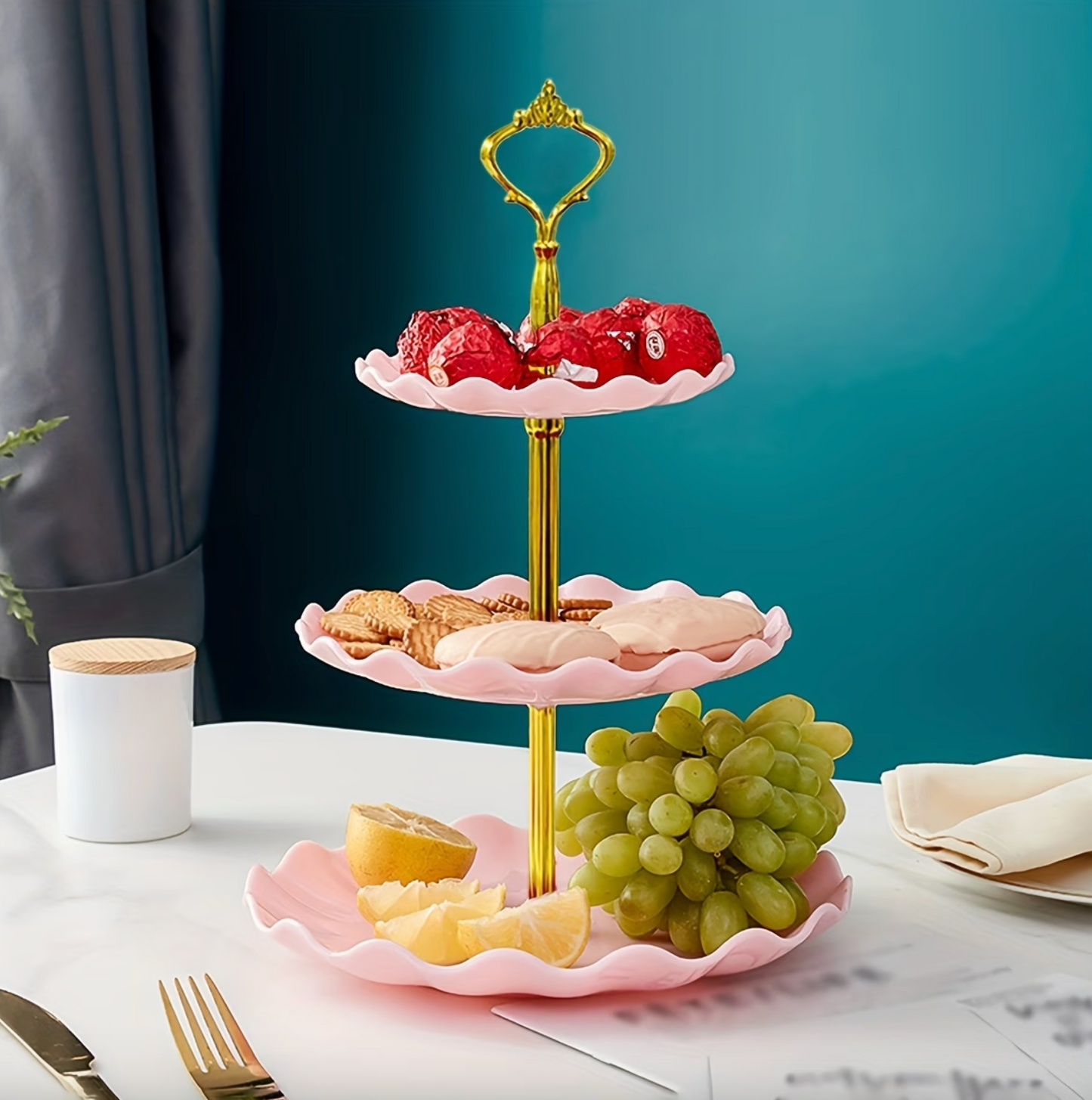Three Tier Serving Stand with Ruffled Trays, view 9