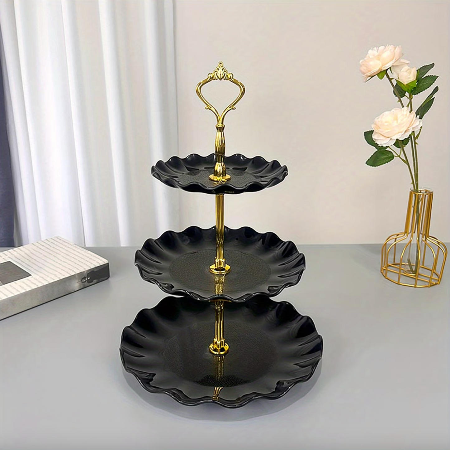 Three Tier Serving Stand with Ruffled Trays