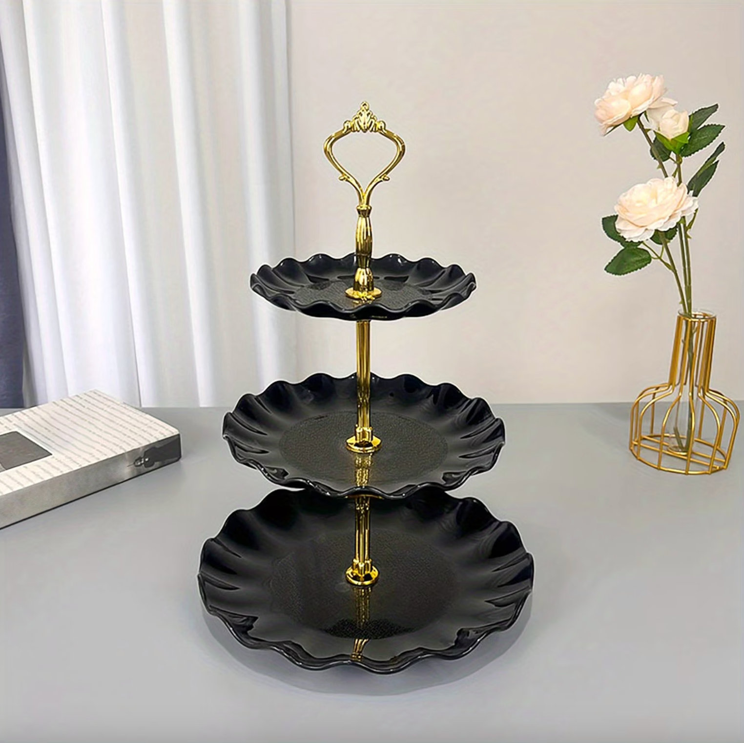 Three Tier Serving Stand with Ruffled Trays
