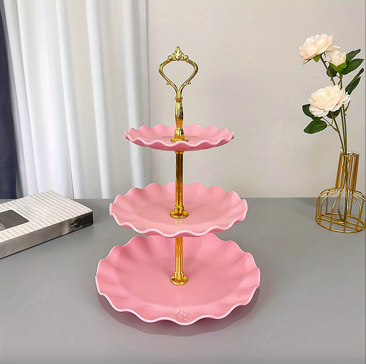 Three Tier Serving Stand with Ruffled Trays, view 14