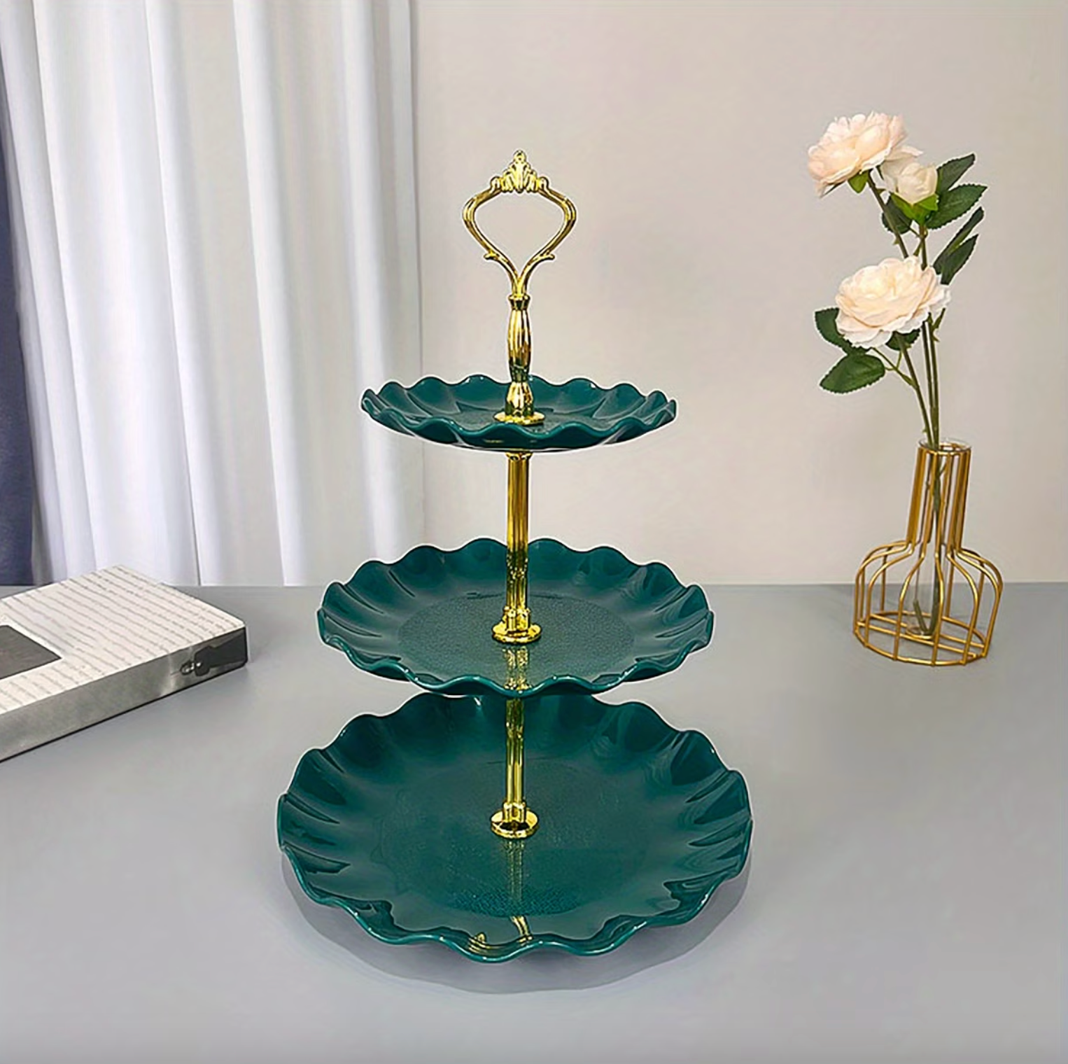 Three Tier Serving Stand with Ruffled Trays, view 15